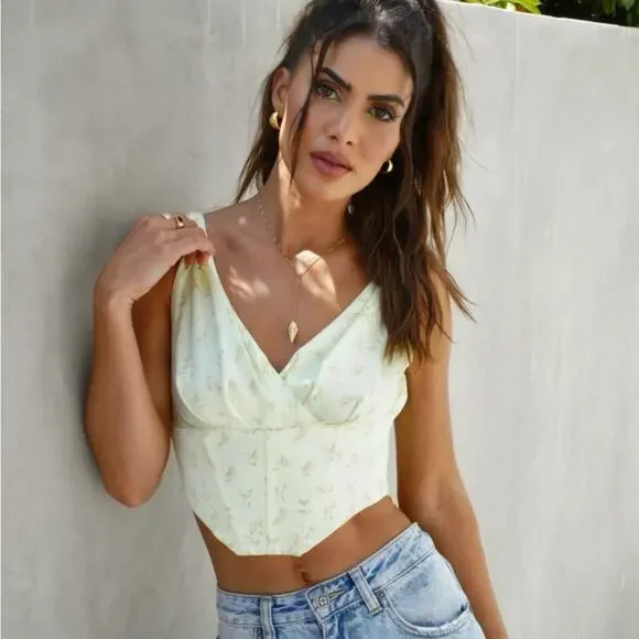 Camila Coelho Trudy Bustier Sage Floral NWT - Picture 1 of 8